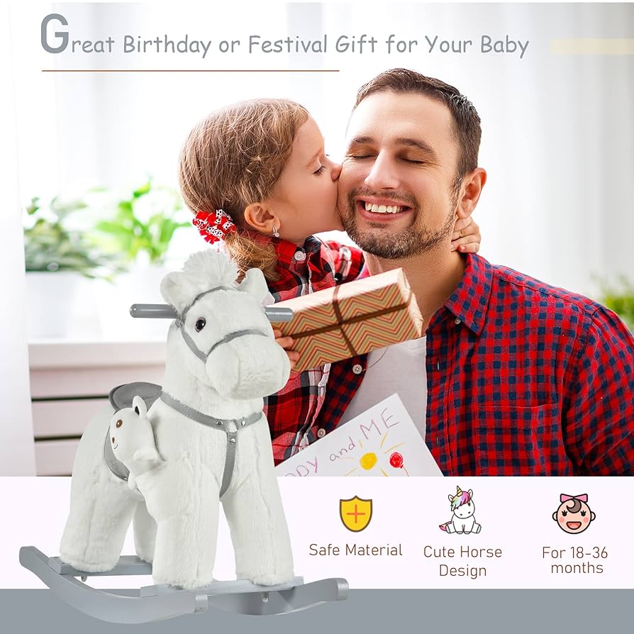 ベビーチェアで馬を揺らす Amazon.co.jp: Qaba キッズ ぬいぐるみ 乗り物 揺れる馬 熊の